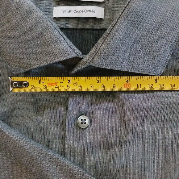 Calvin Klein Mens Long Sleeve Dress Shirt Formal Grey Size 34/35 XL Slim Fit - Picture 11 of 11